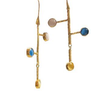 White, Blue, Yellow Double Hinged Gold Plated Earring | Cat Eye Stones | NWT